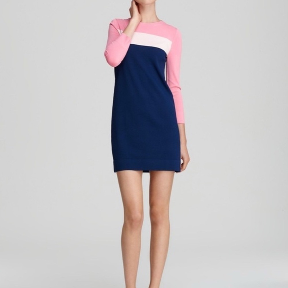 Diane Von Furstenberg DVF Aina Pink Colorblock Long Sleeve Dress